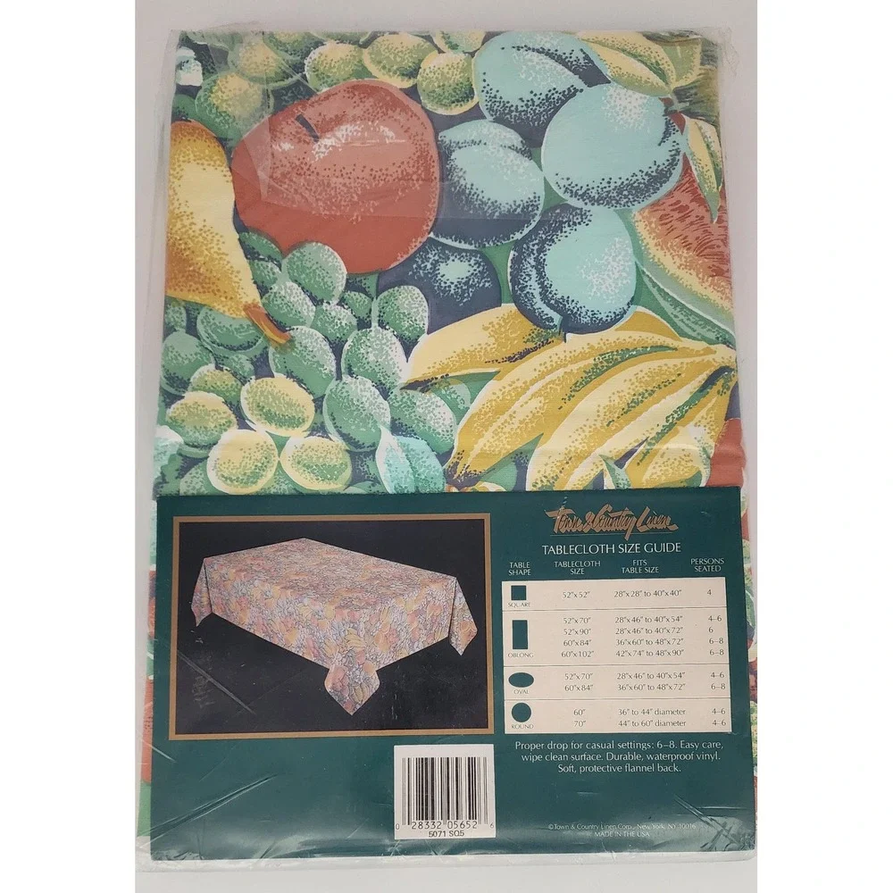 GV Town & Country Linen Tablecloth 52x52 Vintage  New Pastel Fruit Vinyl Square